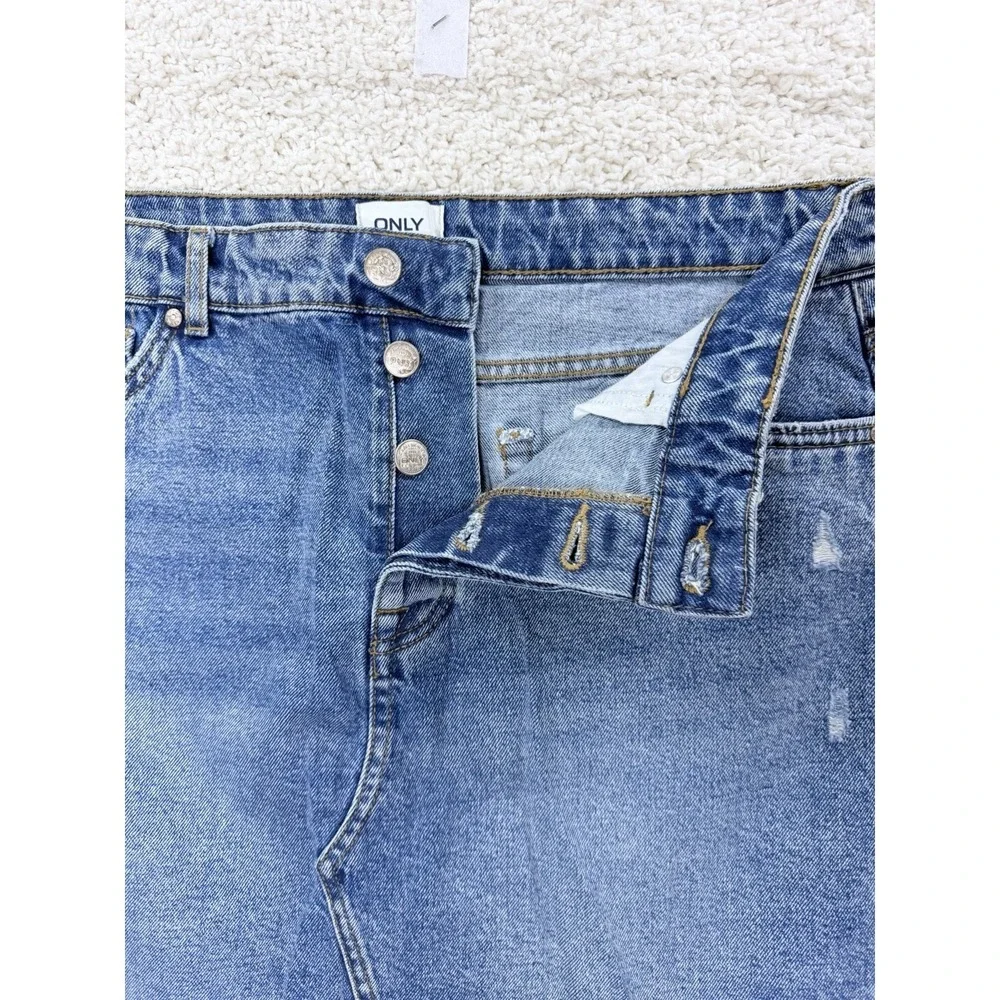 ONLY Denim Mini Skirt Womens 40 Light‎ Blue Excellent Distressed Frayed Hem